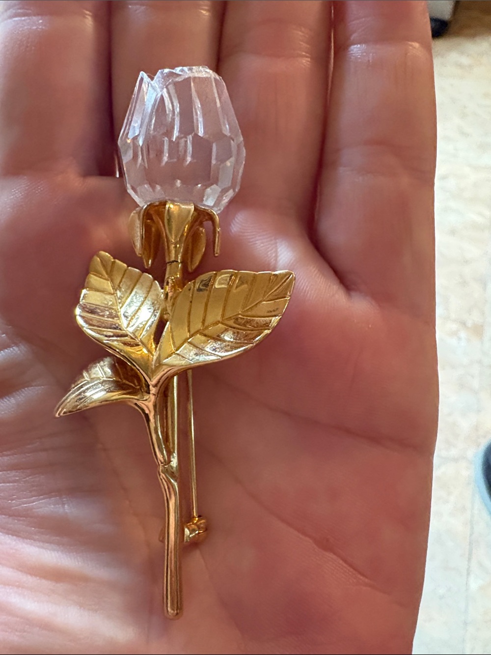 Vintage 1990s Swarovski Gold plated Crystal Rose Brooch Pin - Women Jewelry